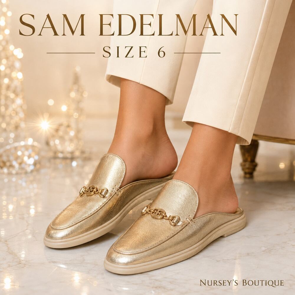Sam Edelman Kira Gold Metallic Leather Bit Mule Loafers Women’s 6
